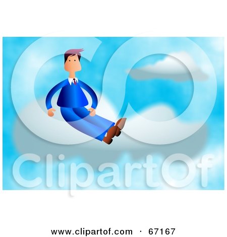 Royalty-Free (RF) Clipart Illustration of a Businessman In Blue, Sitting On A Cloud In The Sky by Prawny