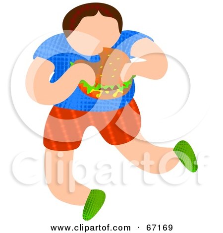 Royalty-Free (RF) Clipart Illustration of a Little Boy Chowing Down On A Burger by Prawny