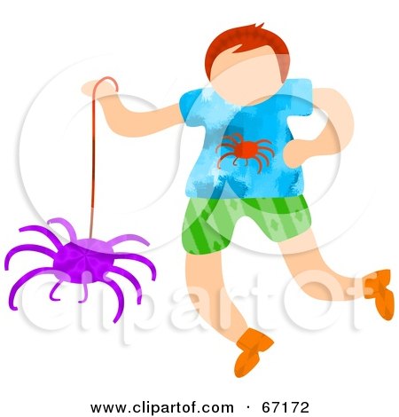 Royalty-Free (RF) Clipart Illustration of a Little Boy Playing With A Spider by Prawny