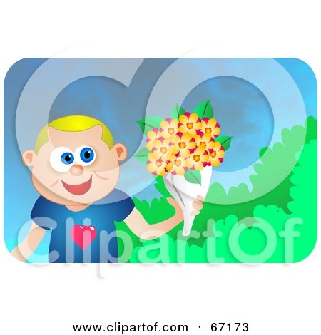 Royalty-Free (RF) Clipart Illustration of a Sweet Boy Holding Yellow Flowers by Prawny