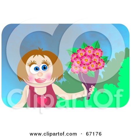Royalty-Free (RF) Clipart Illustration of a Sweet Girl Holding Pink Flowers by Prawny