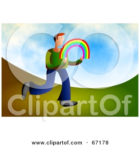 Royalty-Free (RF) Clipart Illustration of a Man Running And Carrying A Rainbow by Prawny