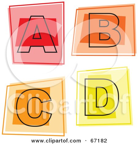 Royalty-Free (RF) Clipart Illustration of a Digital Collage Of Colorful Square Letter Icons; A Through D by Prawny
