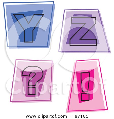 Royalty-Free (RF) Clipart Illustration of a Digital Collage Of Colorful Square Letter Icons; Y Through Z With Punctuation by Prawny