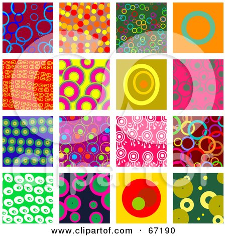 Royalty-Free (RF) Clipart Illustration of a Digital Collage of Colorful Circle Tiles by Prawny