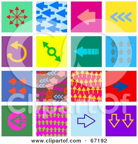 Royalty-Free (RF) Clipart Illustration of a Digital Collage of Colorful Arrow Tiles by Prawny