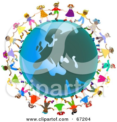Royalty-Free (RF) Clipart Illustration of Global Kids Holding Hands Around A European Globe by Prawny