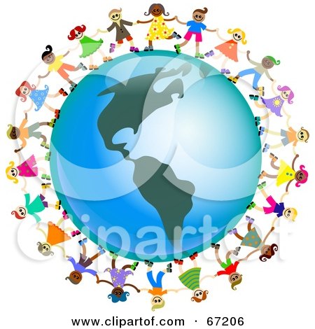 Royalty-Free (RF) Clipart Illustration of Global Kids Holding Hands Around An America Globe by Prawny
