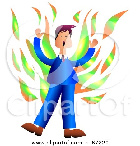 Royalty-Free (RF) Clipart Illustration of a Businessman In A Blue Suit, Screaming While Engulfed In Flames by Prawny