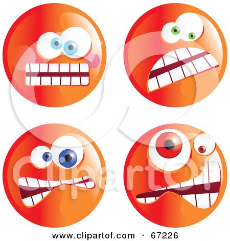 Royalty-Free (RF) Clipart Illustration of a Digital Collage Of Four Crazy Mad Orange Emoticon Faces by Prawny