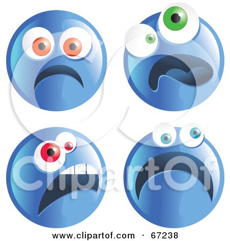 Royalty-Free (RF) Clipart Illustration of a Digital Collage Of Four Scared Blue Emoticon Faces by Prawny