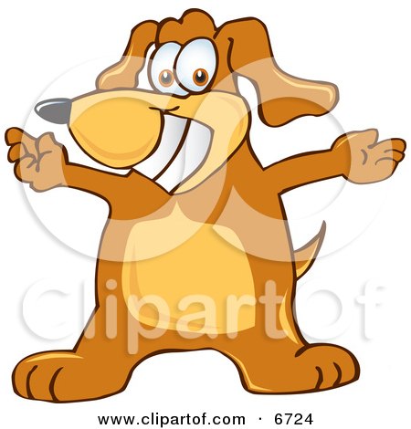 Brown Dog Mascot Cartoon Character With Open Arms Clipart Picture by Mascot Junction