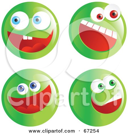Royalty-Free (RF) Clipart Illustration of a Digital Collage of Excited Green Emoticon Faces by Prawny