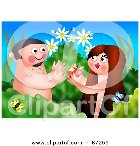 Royalty-Free (RF) Clipart Illustration of Adam And Eve Eating An Apple In The Garden Of Eden by Prawny
