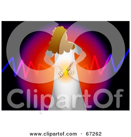 Royalty-Free (RF) Clipart Illustration of a Woman Grasping Her Lower Back, With Illuminated Pain by Prawny