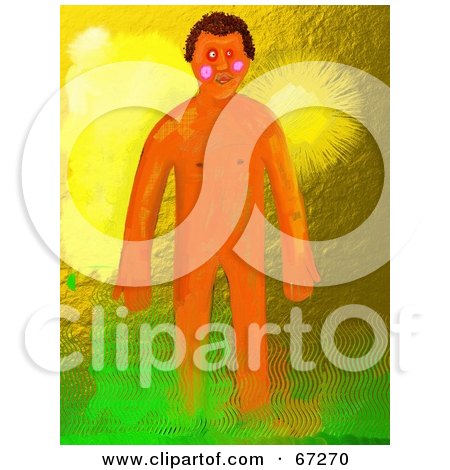 Royalty-Free (RF) Clipart Illustration of a Nude Aboriginee Man Standing In Front Of The Sun by Prawny