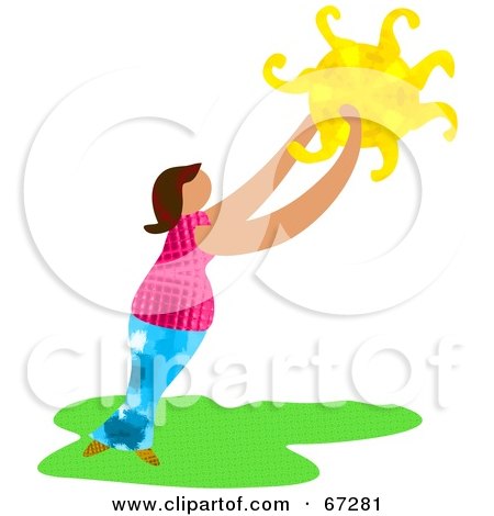 Royalty-Free (RF) Clipart Illustration of a Woman Reaching Up To Hold The Sun by Prawny