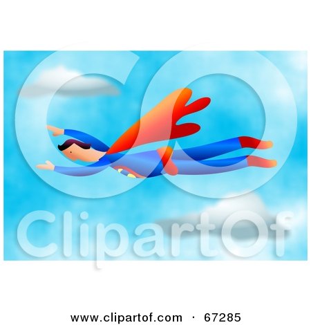 Royalty-Free (RF) Clipart Illustration of a Super Guy Flying in the Sky by Prawny
