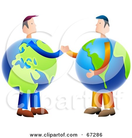 Royalty-Free (RF) Clipart Illustration of Globe Businessmen Shaking Hands by Prawny