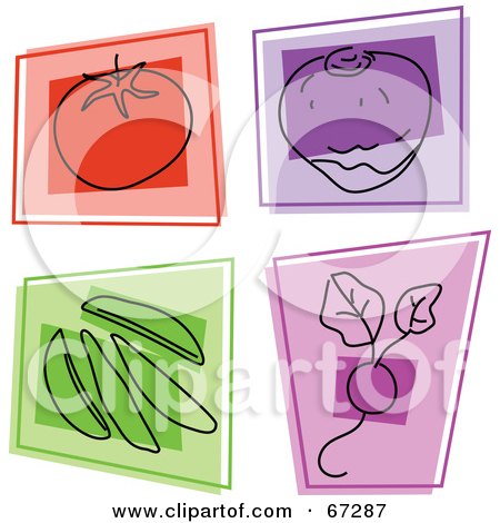 Royalty-Free (RF) Clipart Illustration of a Digital Collage Of Colorful Square Tomato, Rutabaga, Peas And Radish Icons by Prawny