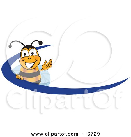 Clipart Picture of a Bee Mascot Cartoon Character Logo With a Blue Dash by Toons4Biz