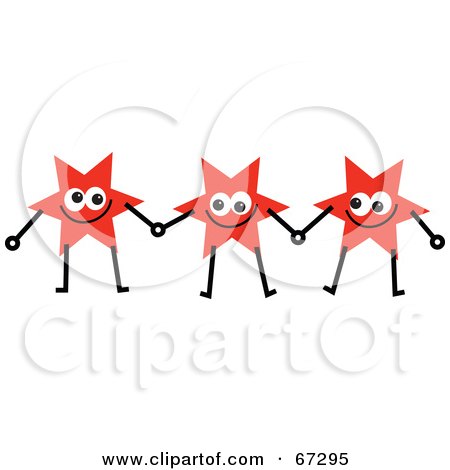 Royalty-Free (RF) Clipart Illustration of a Team Of Red Stars Holding Hands by Prawny
