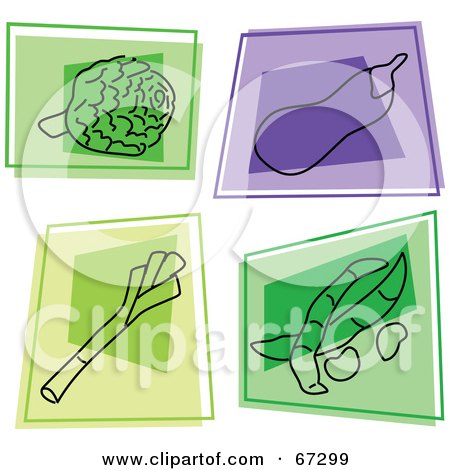 Royalty-Free (RF) Clipart Illustration of a Digital Collage Of Colorful Square Artichoke, Squash, Leek And Pea Icons by Prawny