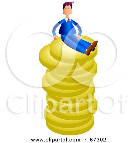 Royalty-Free (RF) Clipart Illustration of a Rich Businessman Sitting On Top Of A Stack Of Coins by Prawny