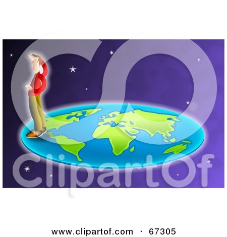 Royalty-Free (RF) Clipart Illustration of a Man Standing At The Edge Of A Flat World by Prawny