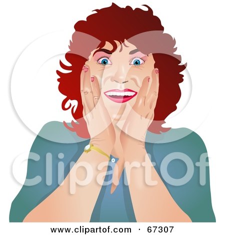Royalty-Free (RF) Clipart Illustration of a Happy Surprised Woman Touching Her Face by Prawny