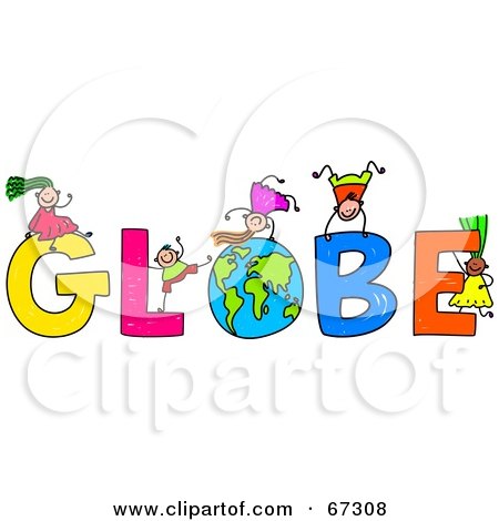 Royalty-Free (RF) Clipart Illustration of Children Playing On GLOBE Text by Prawny