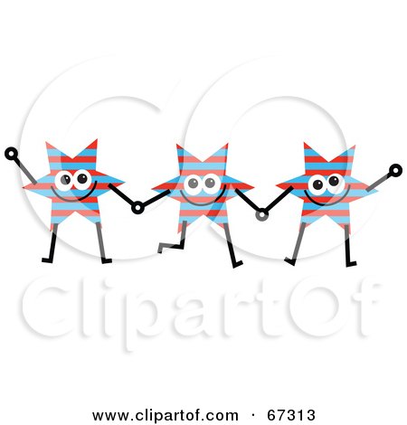 Royalty-Free (RF) Clipart Illustration of a Team Of Striped Stars Holding Hands by Prawny
