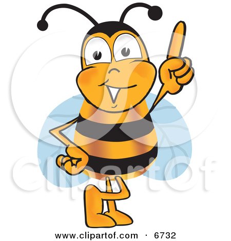 Clipart Picture of a Bee Mascot Cartoon Character Pointing Upwards by Toons4Biz