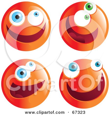 Royalty-Free (RF) Clipart Illustration of a Digital Collage of Zany Orange Emoticon Faces by Prawny