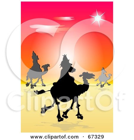 Royalty-Free (RF) Clipart Illustration of The Silhouetted Three Kings Trekking Through The Desert by Prawny