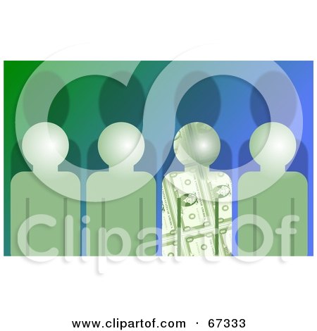 Royalty-Free (RF) Clipart Illustration of a Row Of Green And Money People With Shadows by Prawny