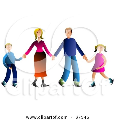 Royalty-Free (RF) Clipart Illustration of a Happy Family Of Four Holding Hands And Standing by Prawny