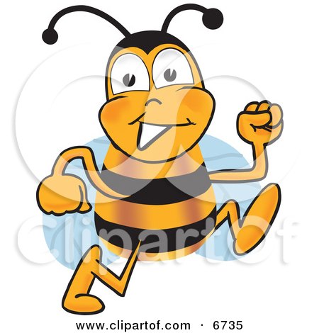Clipart Picture of a Bee Mascot Cartoon Character Running by Toons4Biz