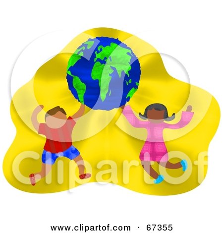 Royalty-Free (RF) Clipart Illustration of Happy Children Dancing And Holding The Globe by Prawny