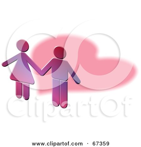 Royalty-Free (RF) Clipart Illustration of a Purple Couple Holding Hands With A Heart Shadow by Prawny