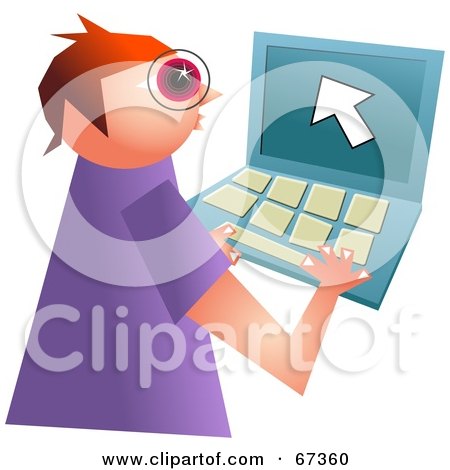 Royalty-Free (RF) Clipart Illustration of a Little Computer Geek Boy Using A Laptop by Prawny