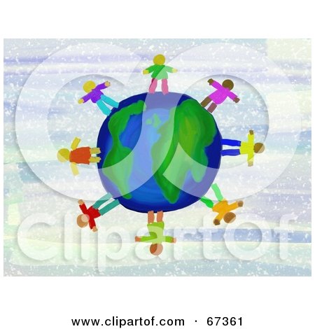 Royalty-Free (RF) Clipart Illustration of Global Kids Standing on a World Globe by Prawny