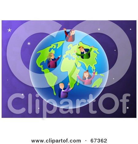 Royalty-Free (RF) Clipart Illustration of Earth Dwellers On The Planet, Over A Purple Sky by Prawny