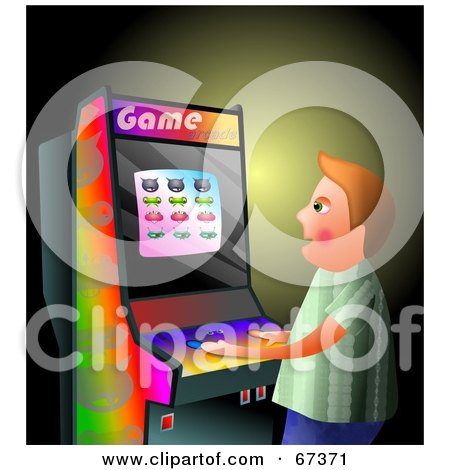 Royalty-Free (RF) Clipart Illustration of a Boy Playing an Arcade Game by Prawny