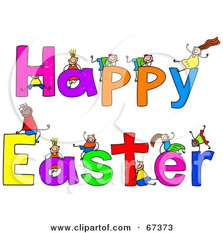 Royalty-Free (RF) Clipart Illustration of Children With HAPPY EASTER Text by Prawny