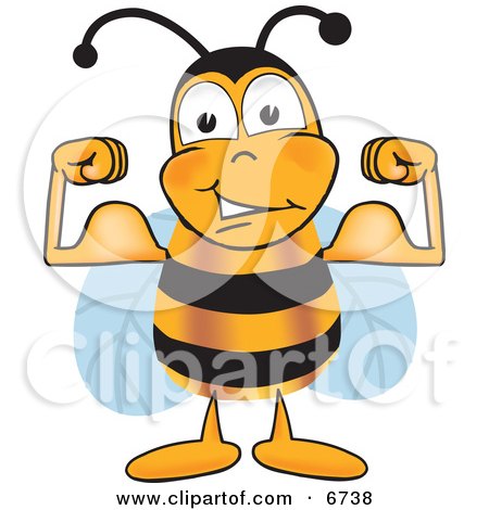 Clipart Picture of a Bee Mascot Cartoon Character Flexing His Arm Muscles by Toons4Biz