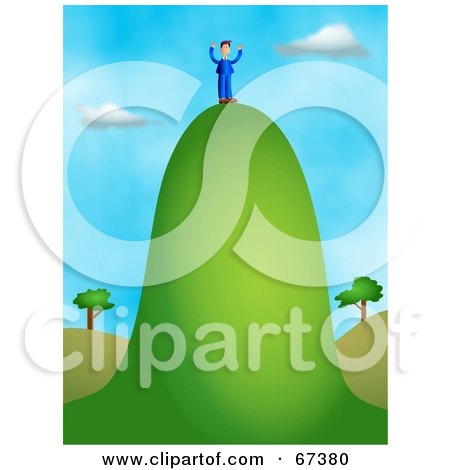 Royalty-Free (RF) Clipart Illustration of a Businessman Standing On A Tall Hill by Prawny