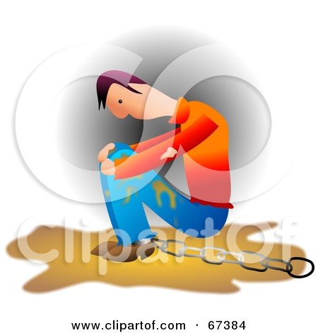 Royalty-Free (RF) Clipart Illustration of a Chained Messy Man Pouting by Prawny