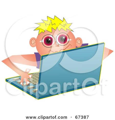 Royalty-Free (RF) Clipart Illustration of a Little Boy Computer Geek Using A Laptop by Prawny