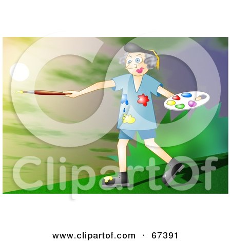 Royalty-Free (RF) Clipart Illustration of a Talented Granny Artist Painting A Green Sky by Prawny